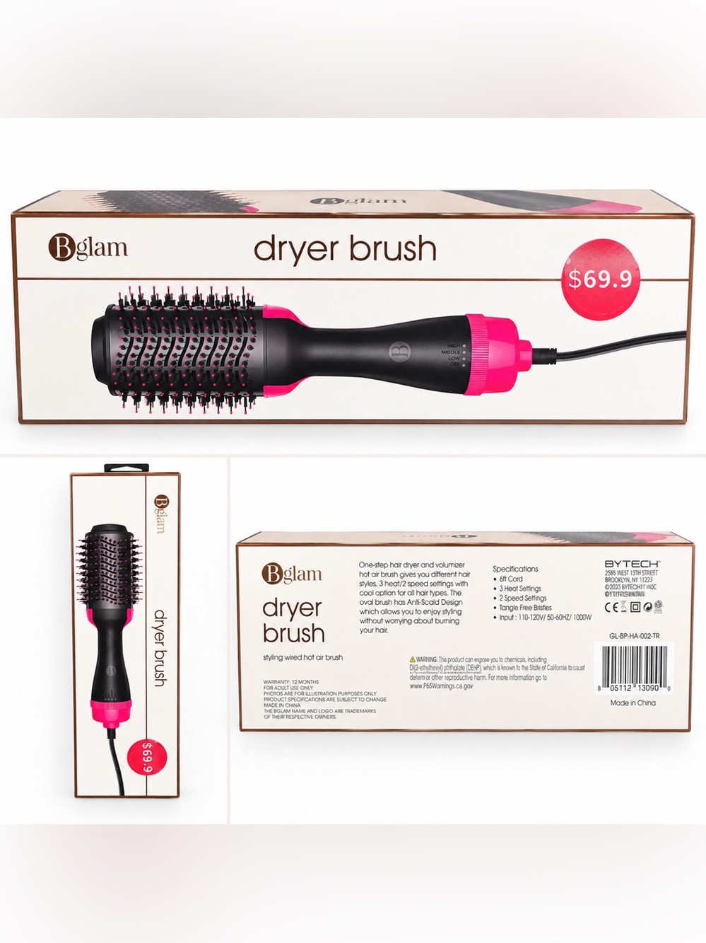 Bglam One-Step Hair Dryer & Volumizer Brush 1000W